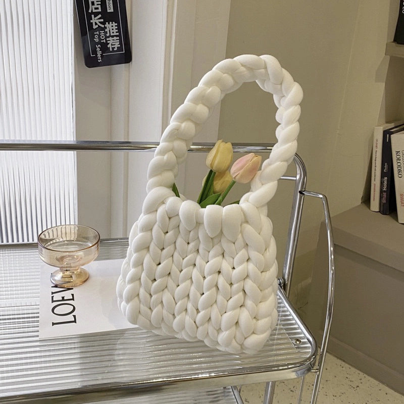 New Thick Ice Island Thread Woven Bag Diy Hand-woven Bag Filling Core Yarn Shoulder Bag