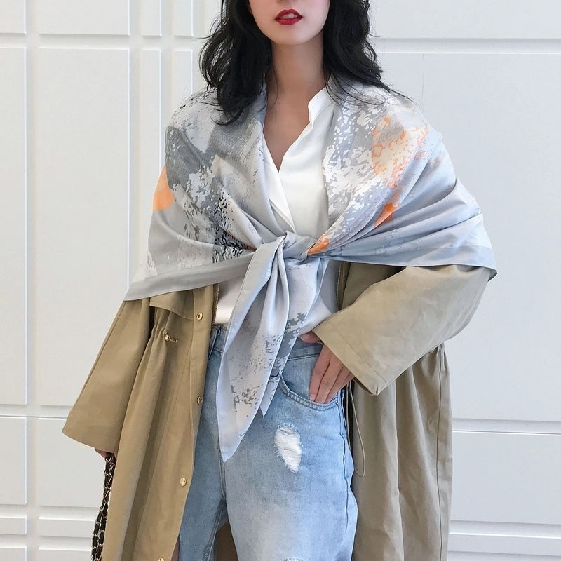 Women's Elegant Minimalist Plant Polyester Silk Scarf