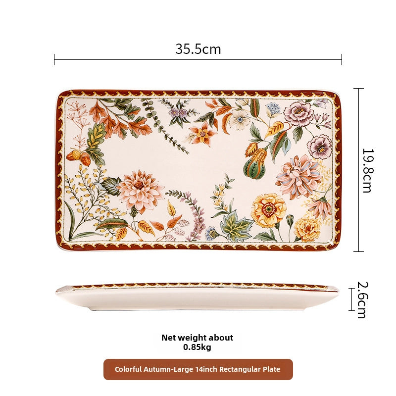 Ceramic Plate Creative Retro Western Steak Large Flat Plate Household Rectangular Plate New