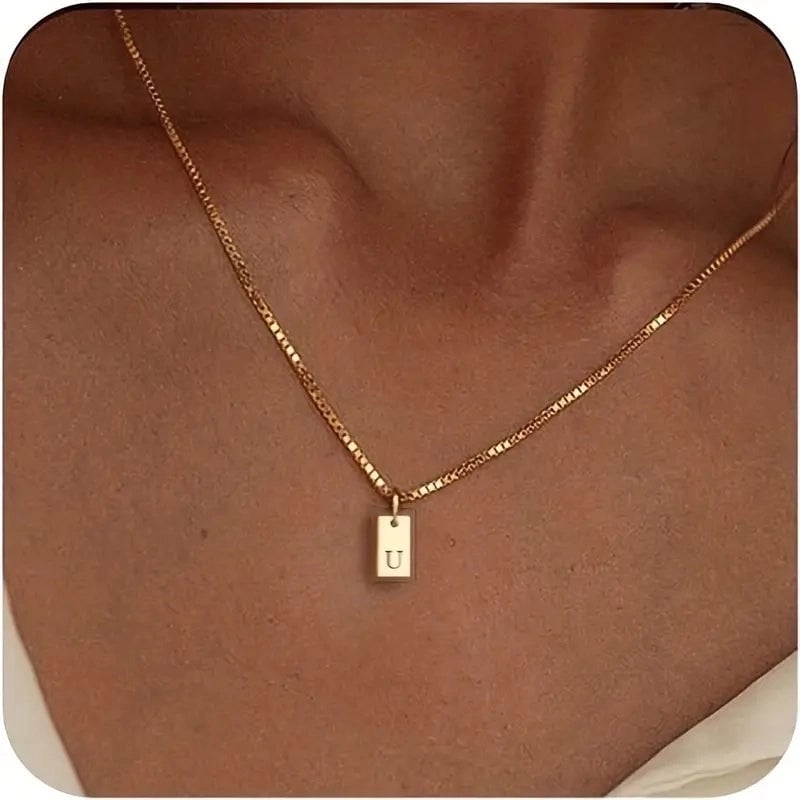 Titanium Steel Minimalist Letter Rectangle Plating Pendant Necklace