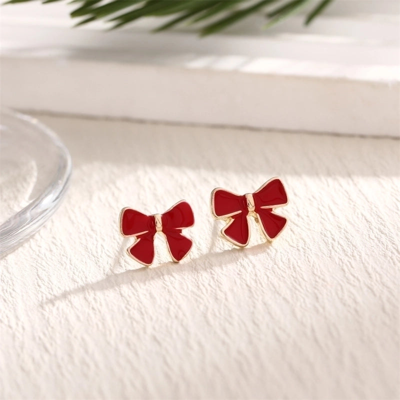 1 Pair Cute Sweet Bow Knot Snowflake Elk Enamel Plating Alloy Ear Studs