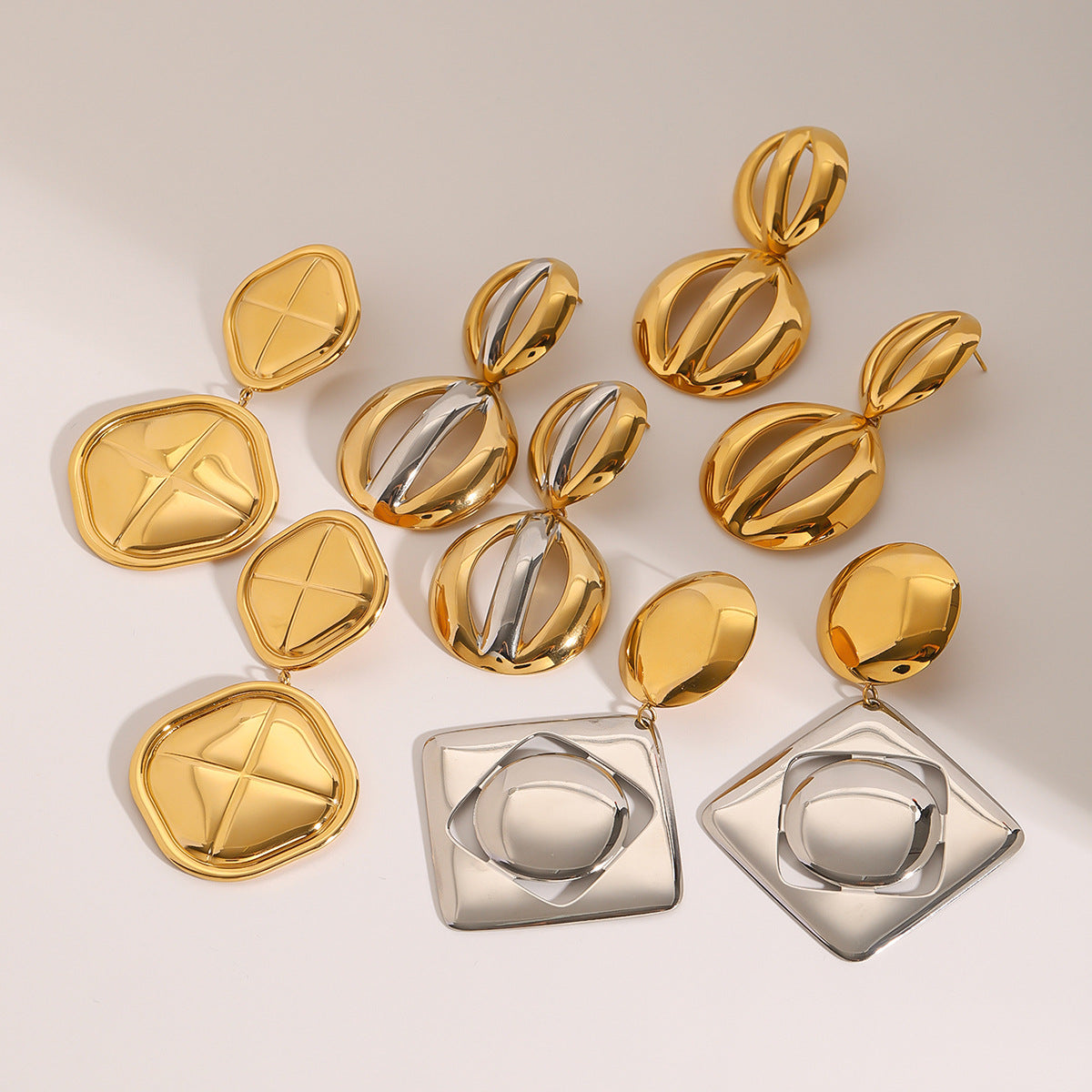 Stainless Steel Exaggerated Earrings Color Matching Niche Earrings Titanium Steel 18K Gold Earrings