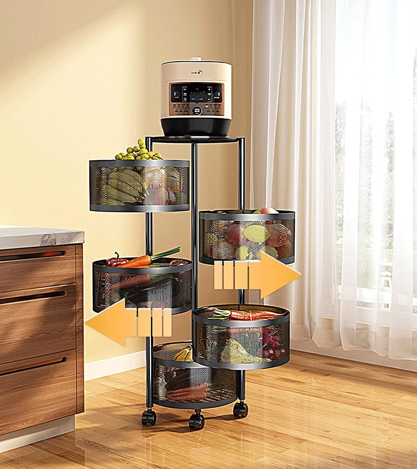 4 Layer Round Shelf. Rotatable  Vegetable Rack with Wheels