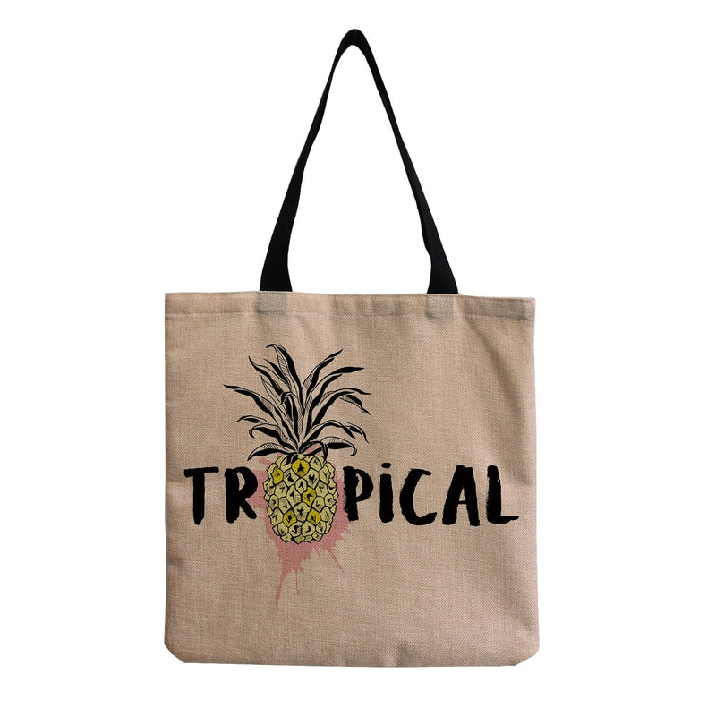 Unisex Linen Plant Fruit Basic Square Open Shoulder Bag