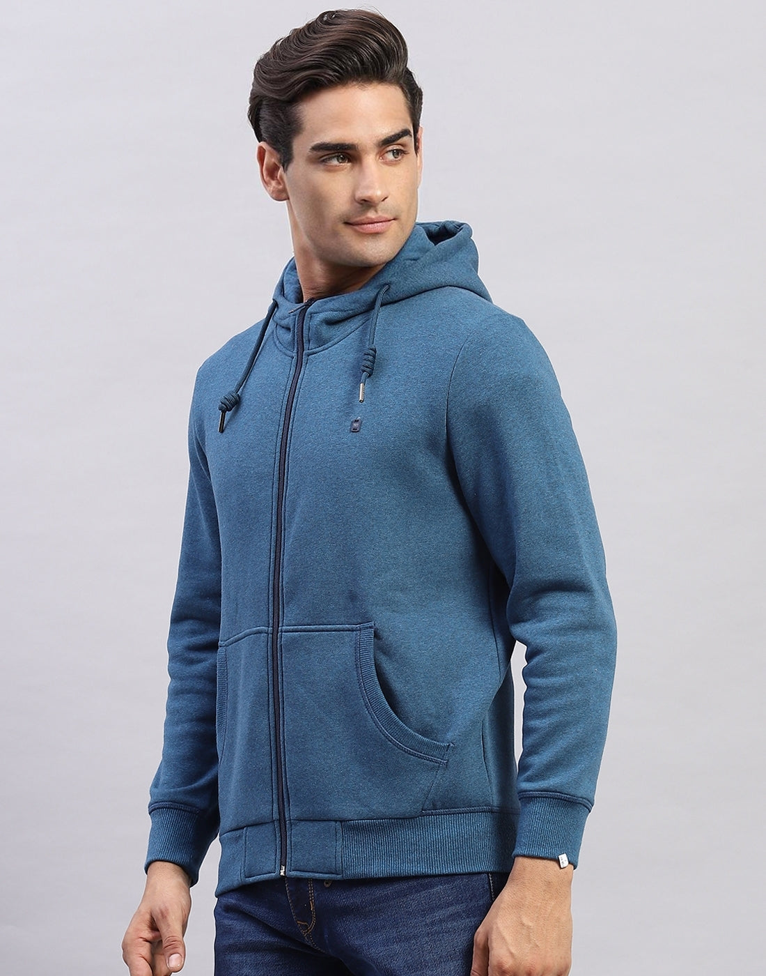 Men Blue Solid Hooded Full Sleeve Sweatshirt