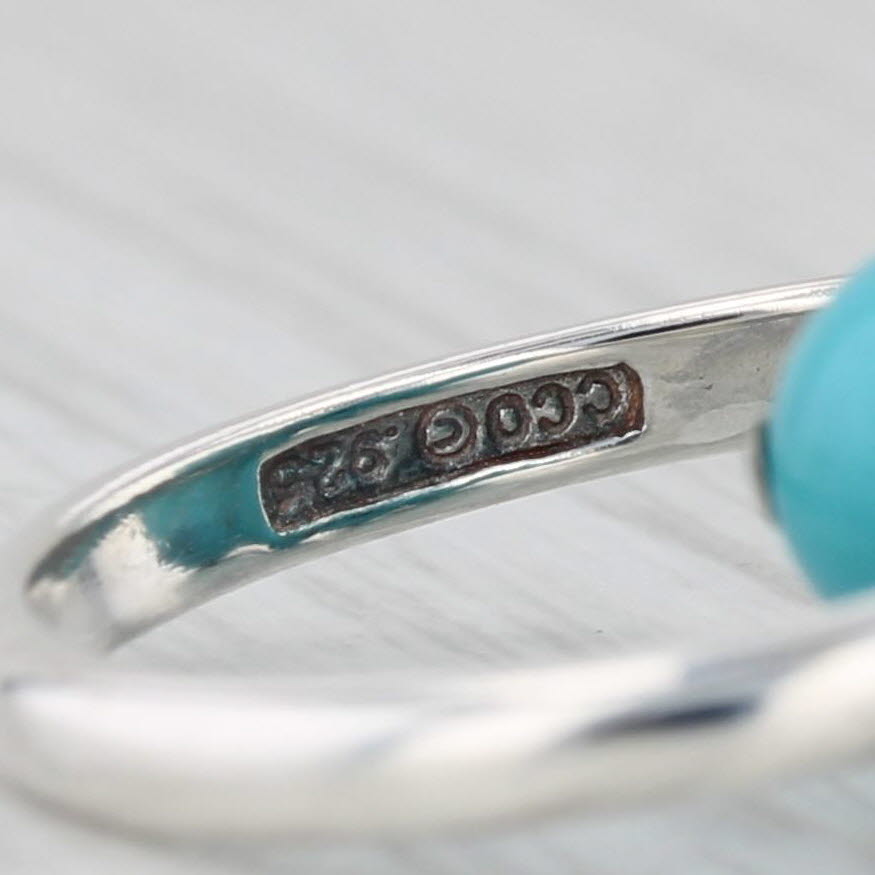 Turquoise Bead Cluster Ring Sterling Silver Size 6 Band Statement