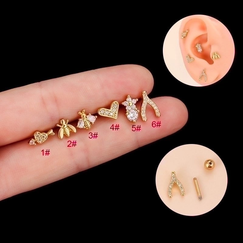 1 Piece Ear Cartilage Rings & Studs Fashion Heart Shape 316L Stainless Steel  Copper Plating Zircon