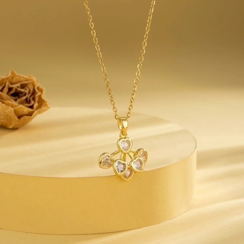 2 Pieces Stainless Steel Titanium Steel 18K Gold Plated Casual Elegant Plating Inlay Cross Heart Shape Flower Zircon Pendant Necklace