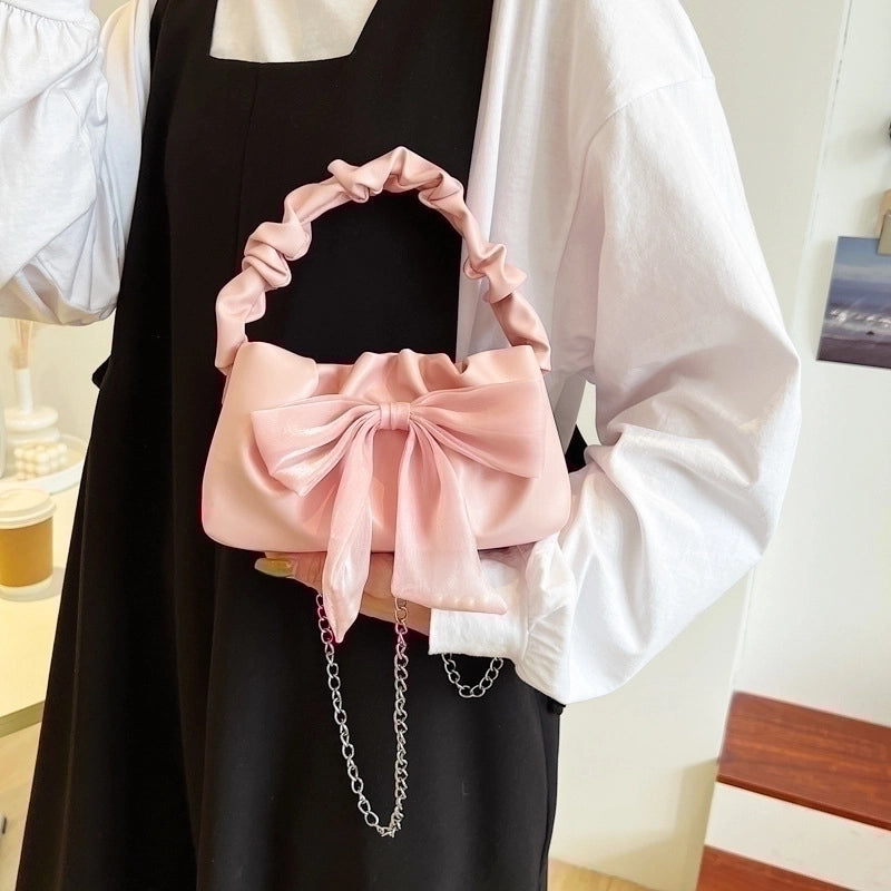 Women's Small Pu Leather Bow Knot Elegant Zipper Handbag