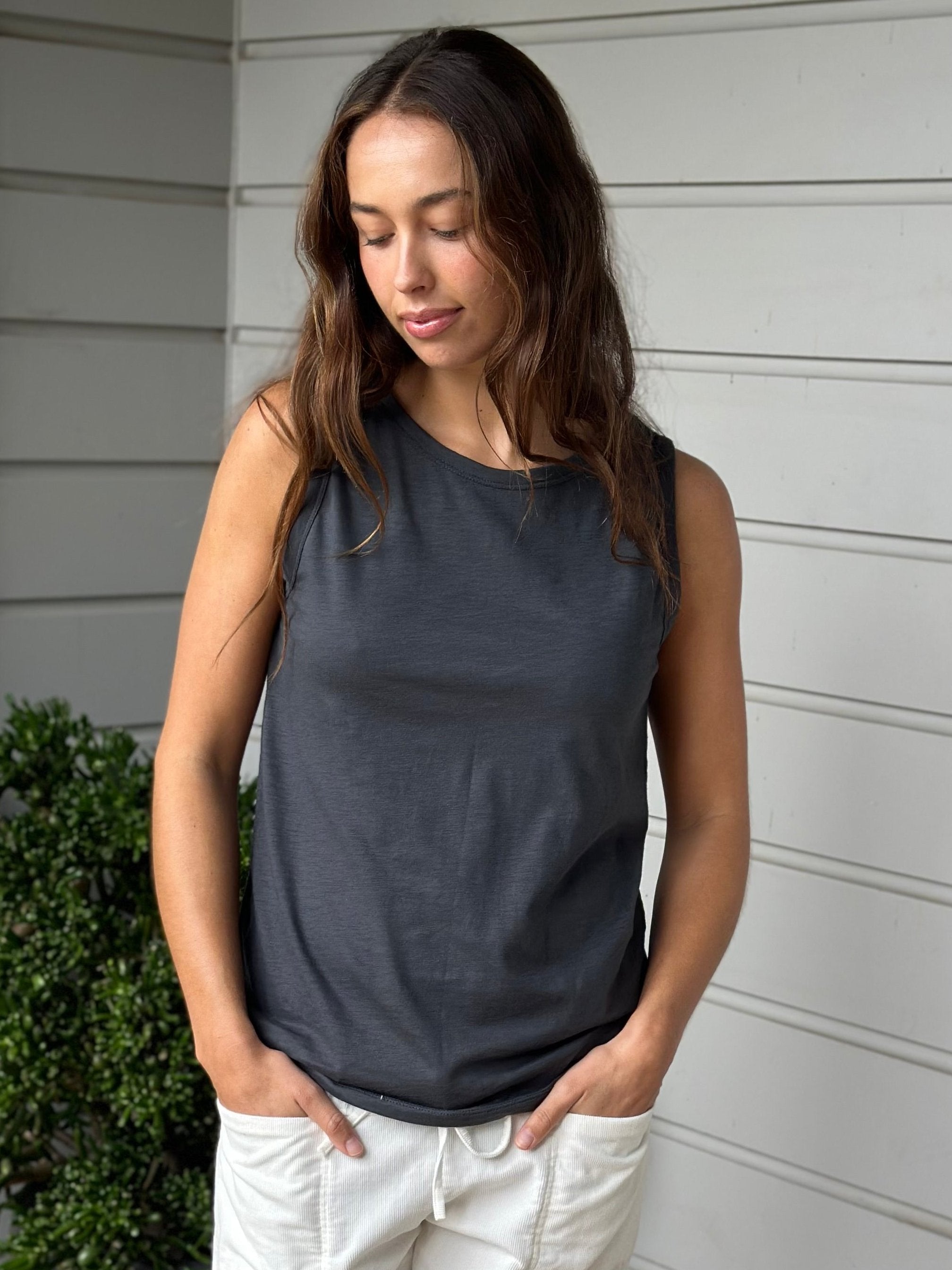 vera tank - charcoal cotton