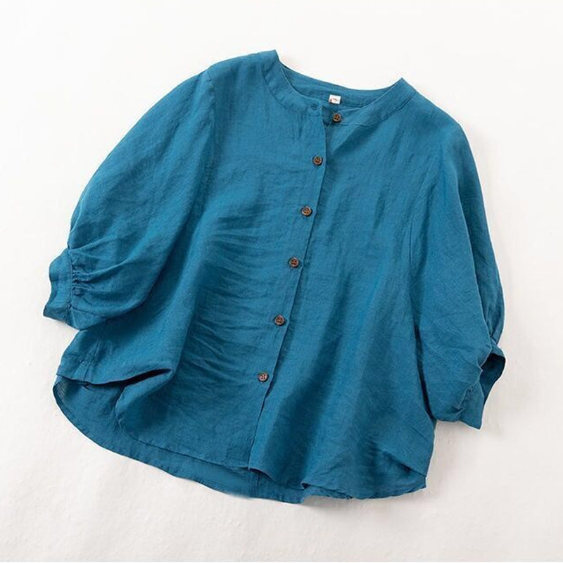 Leisure Solid Color Half Sleeve O-neck Blouse