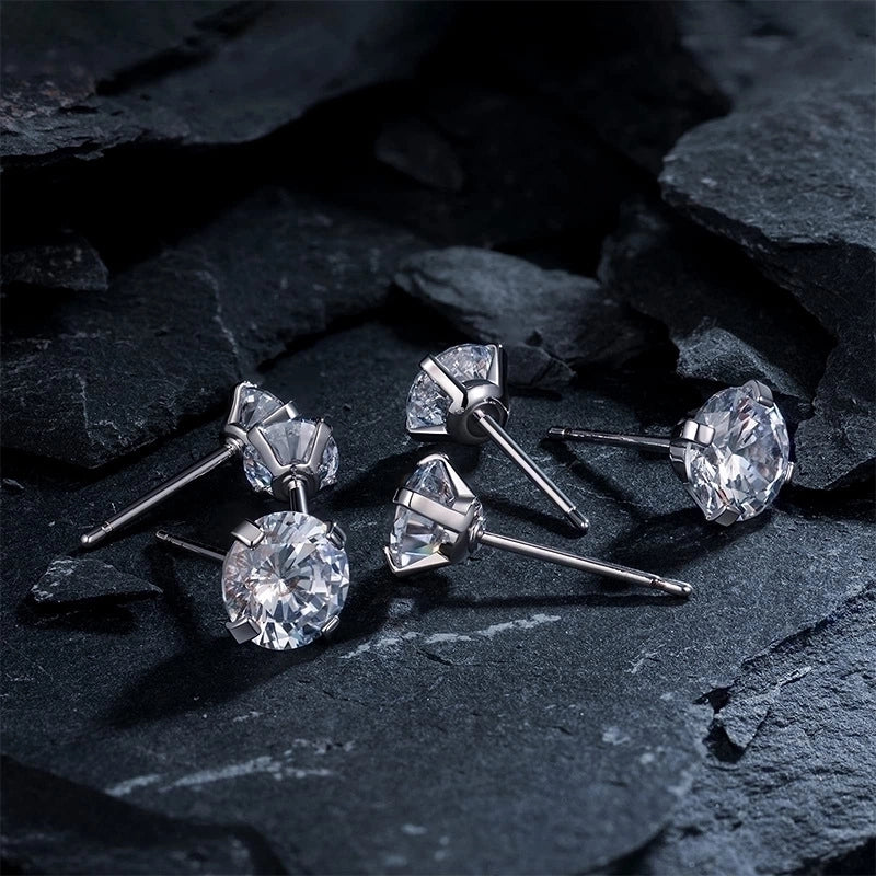 Minimalist Round Stainless Steel Inlay Zircon Ear Studs 1 Piece