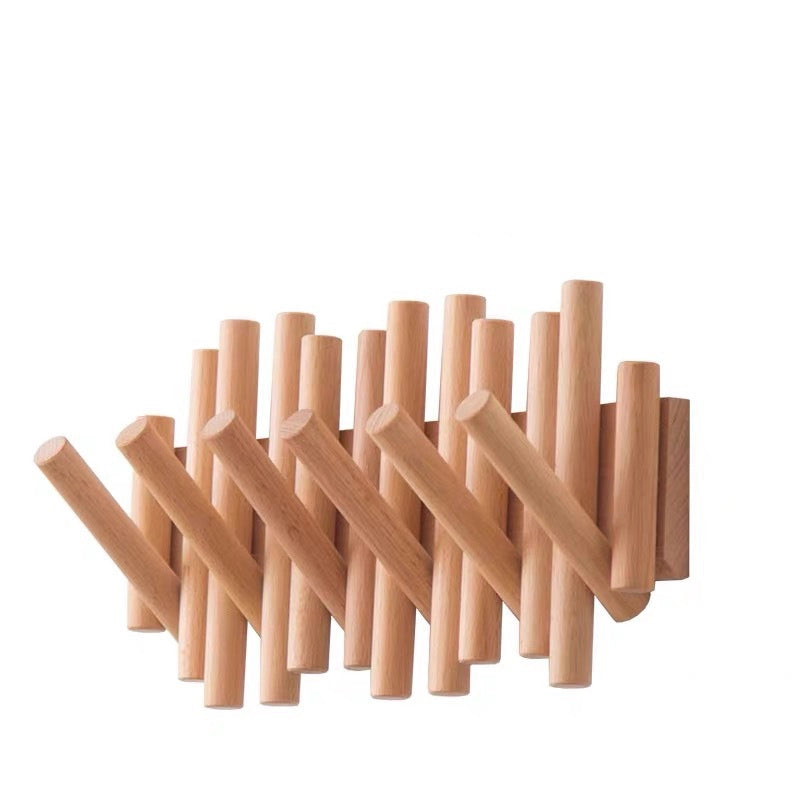 Log Punch-free Storage Hanger Entrance Door Foldable Clothes Hook Household Coat Rack Wall Hanging