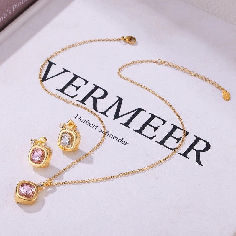Minimalist Quadrilateral 304 Stainless Steel 18K Gold Plated Plating Earrings Necklace Jewelry Set