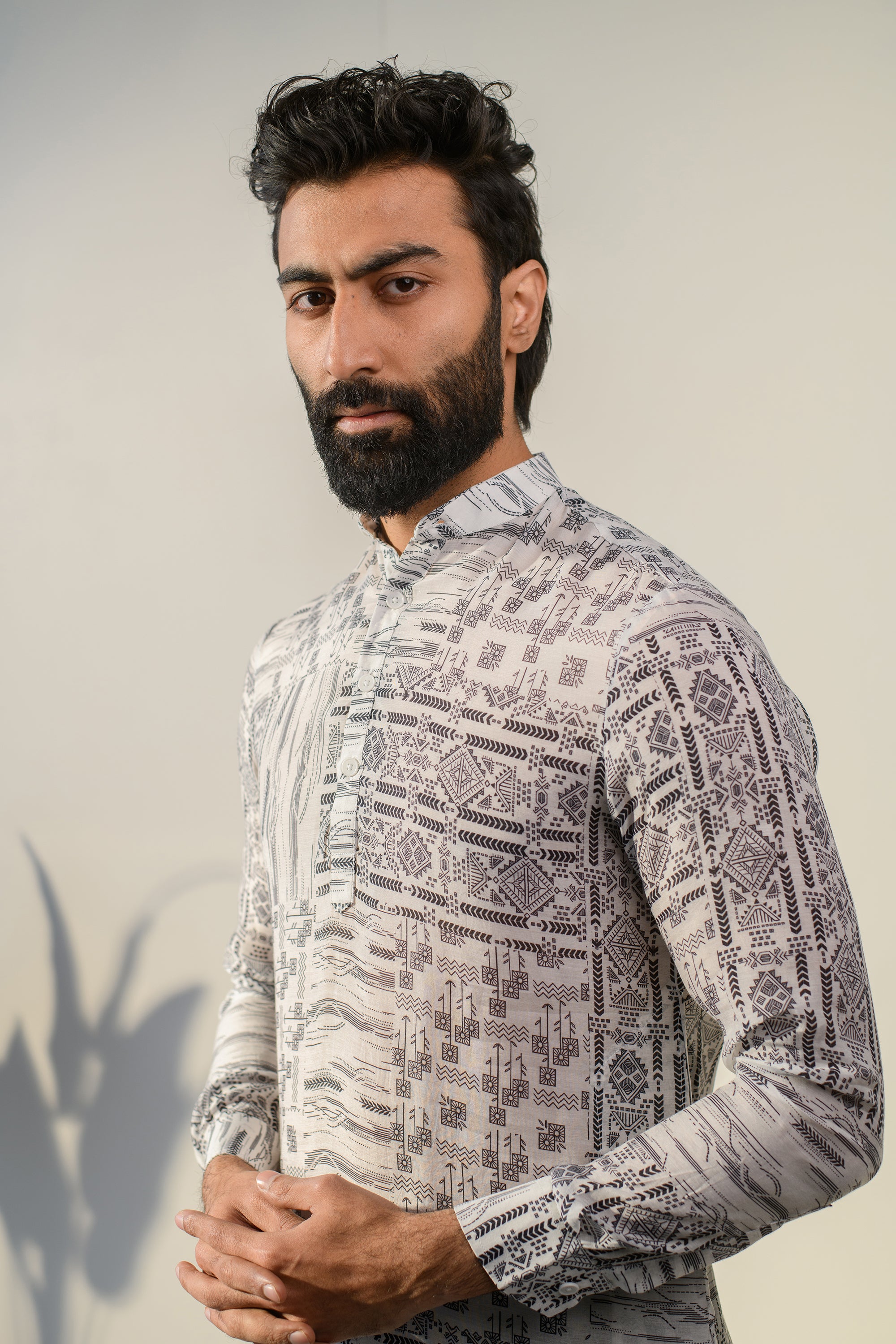 Rustic Boho White Silk Ganganagry Kurta For Men