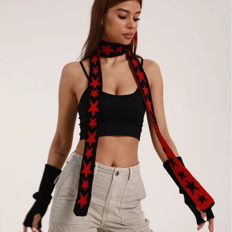 Women's Streetwear Cool Style Color Block Star Acrylic Knitted Scarf