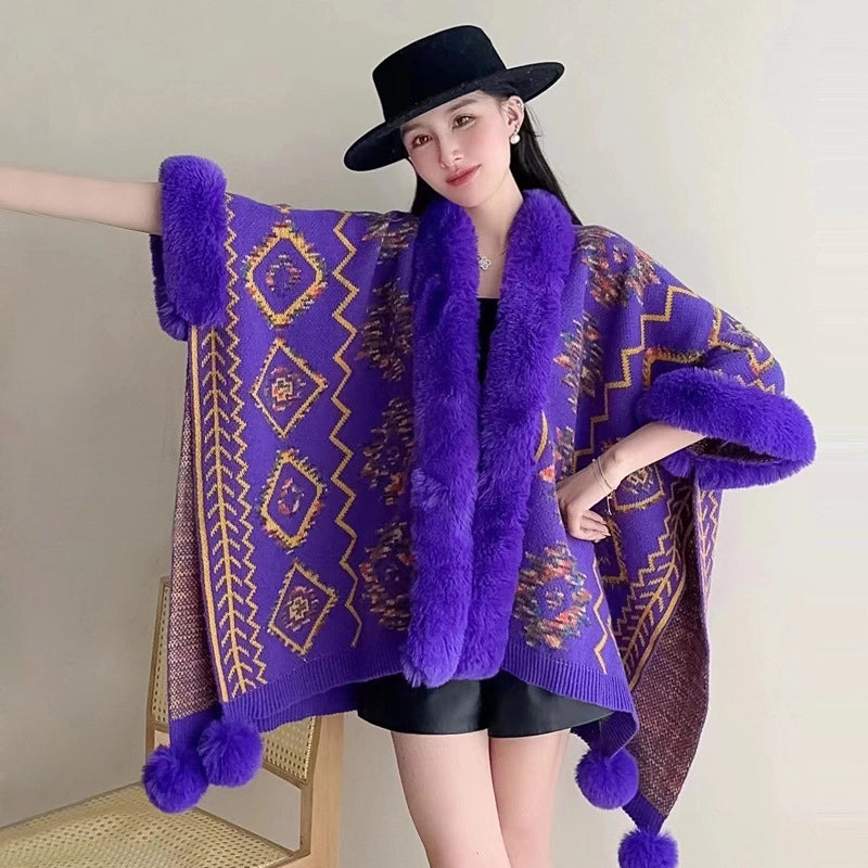 Women's Elegant Retro Lady Printing Polyester Tassel Shawl