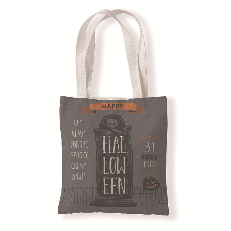 Halloween Unisex Medium Canvas Pumpkin Letter Elegant Streetwear Square Open Canvas Bag