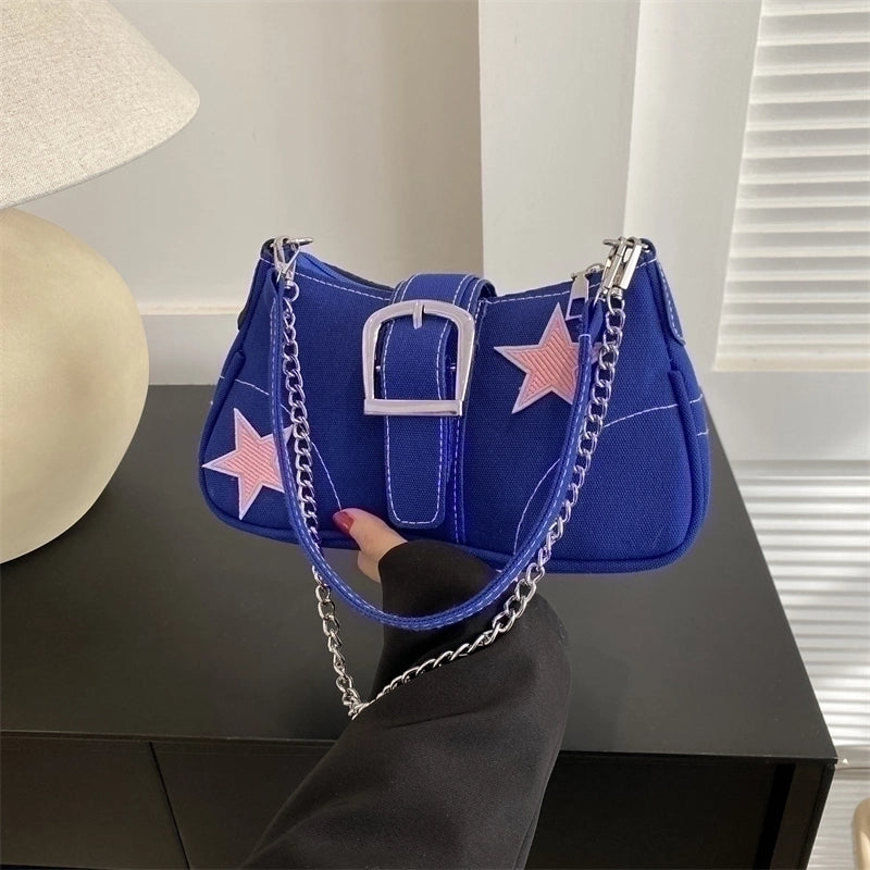 Women's Canvas Star Vintage Style Semicircle Buckle Shoulder Bag Crossbody Bag Underarm Bag