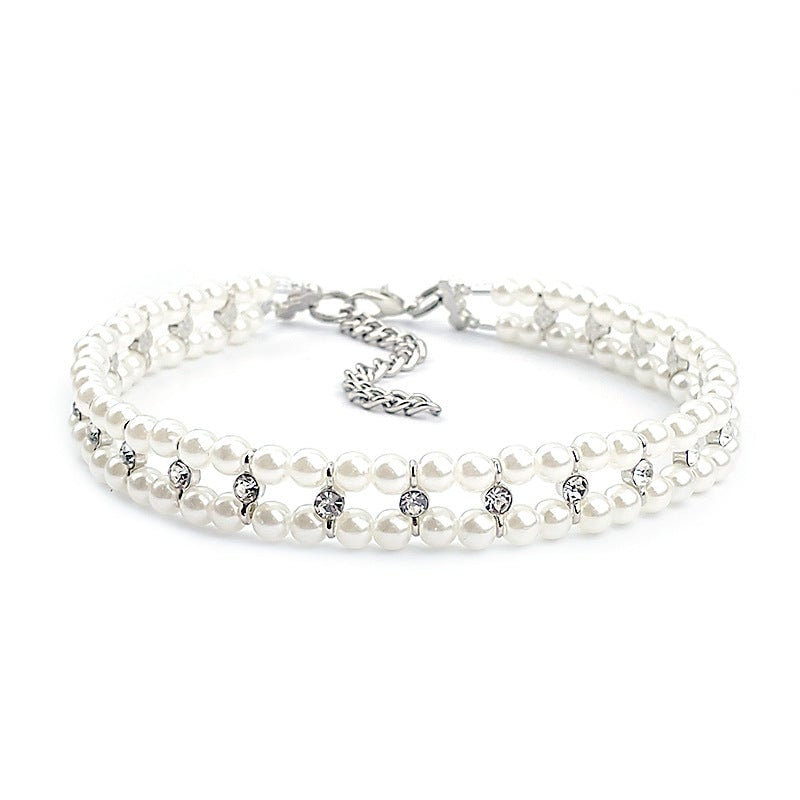 Rhinestone Pearl Princess Pet Necklace