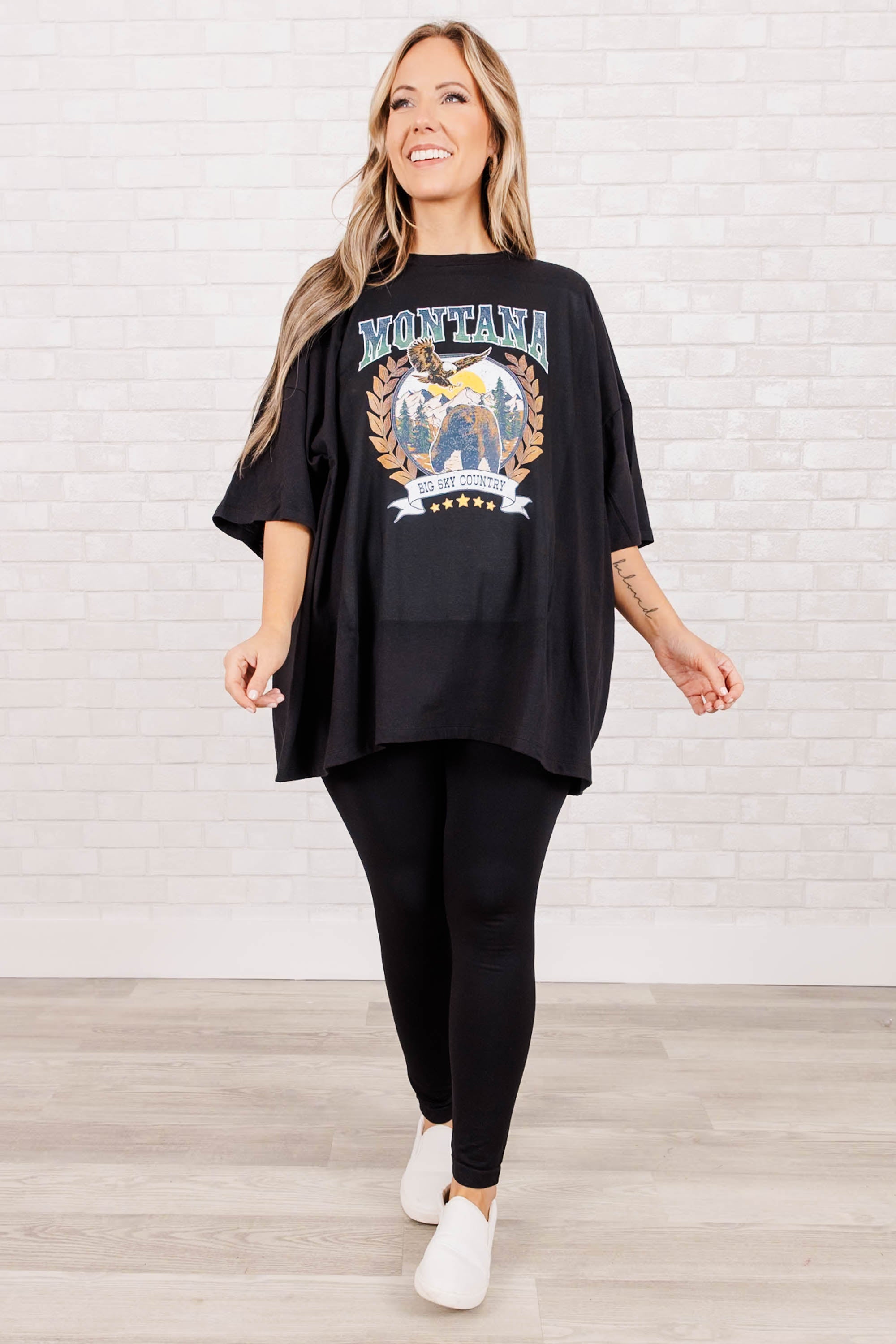 Montana Skies Boyfriend Tee. Black