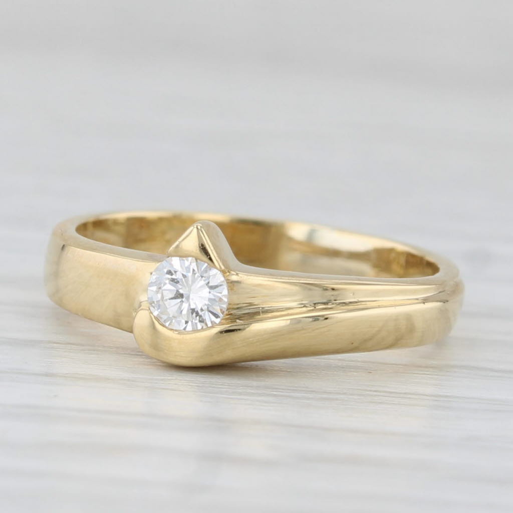 0.18ct Round Diamond Solitaire Ring 18k Yellow Gold Bypass Size 4