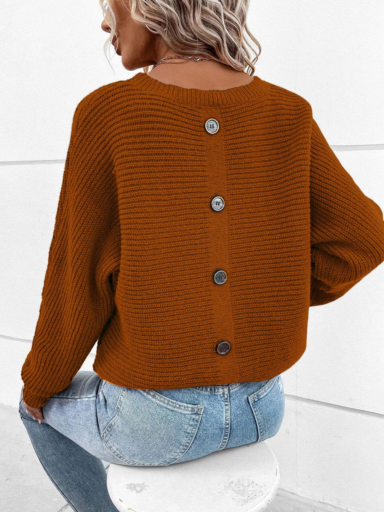 Casual Button Cotton Sleeve Sweater