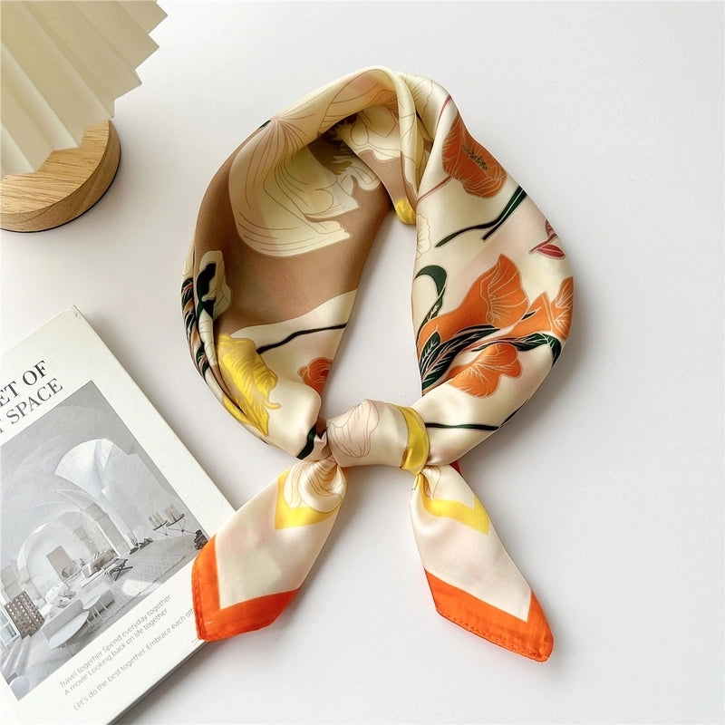 Women's Cartoon Style Cute Minimalist Printing Polyester Printing Silk Scarf