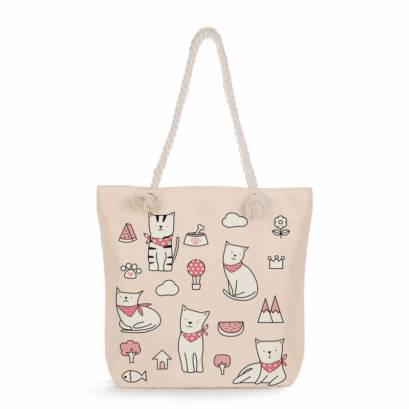 Women's Medium Linen Cartoon Elegant Basic Classic Style Square Zipper Canvas Bag