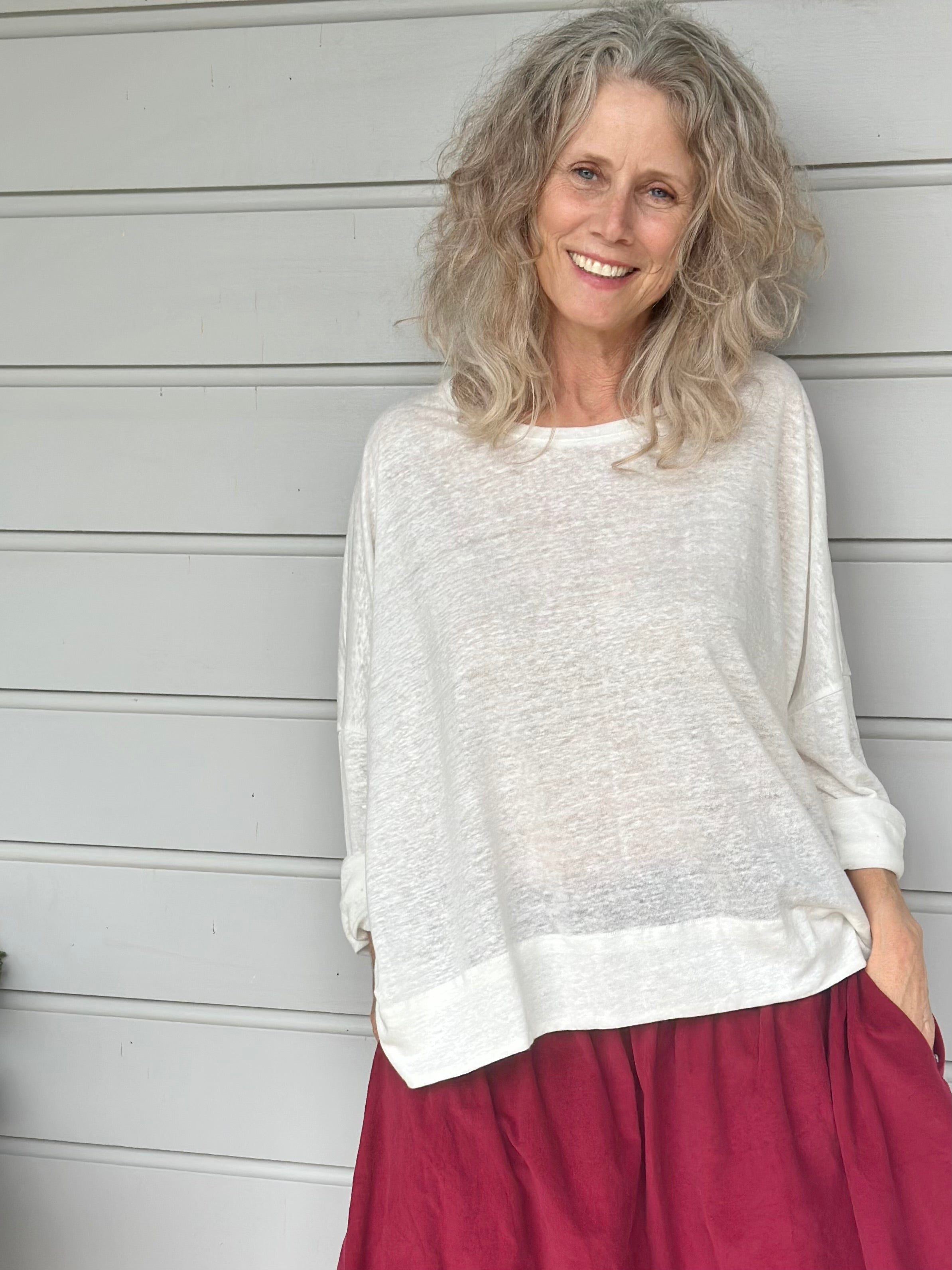 nina top - ivory linen knit