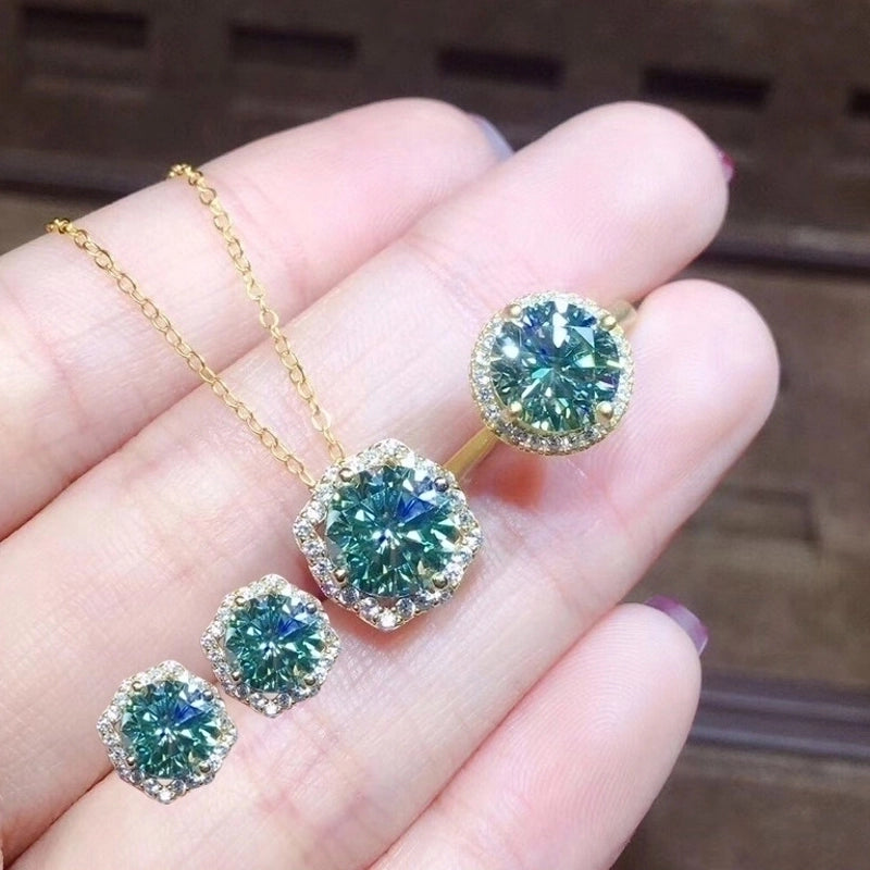 Copper Diamond Geometric Flower Artificial Gemstones Crystal Jewelry Sets