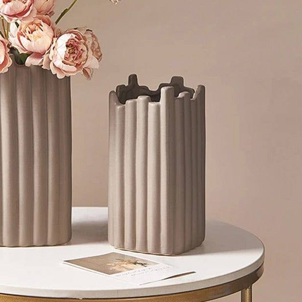 Ribbed Ceramic Vase - Taupe