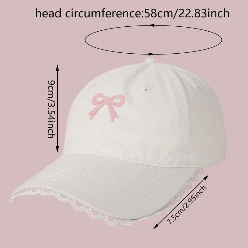 Women's Casual Cute Sweet Bow Knot Embroidery Lace Wide Eaves Curved Eaves Baseball Cap