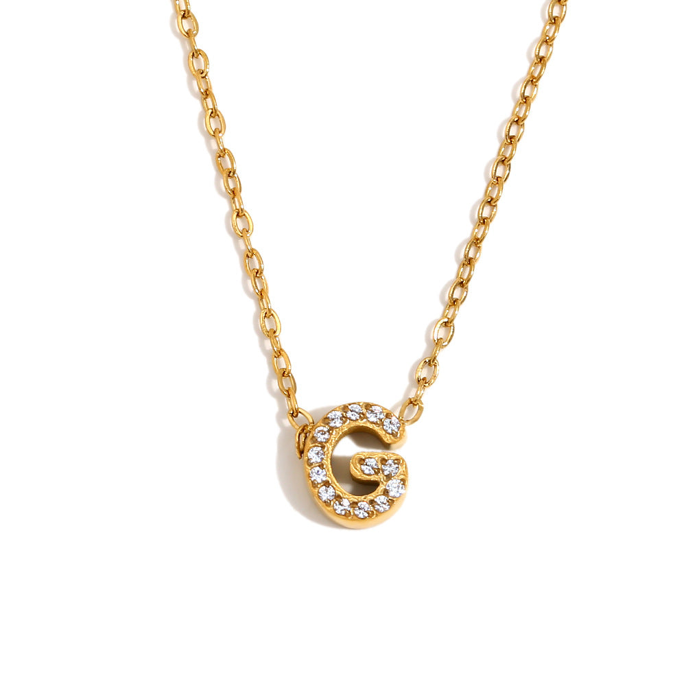 Fashionable And Simple 26 English Letter Pendant Stainless Steel Plated 18K Gold Diamond Small Letter Necklace For Women