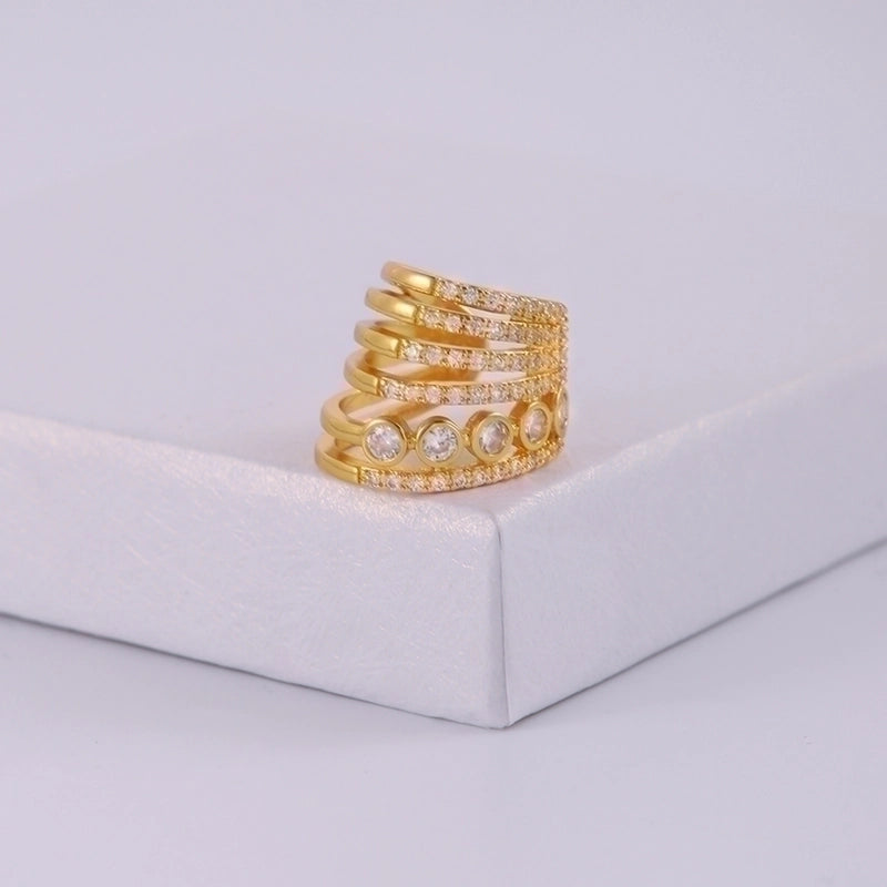 1 Piece IG Style Elegant Geometric Inlay Copper Zircon 18K Gold Plated Ear Cuffs