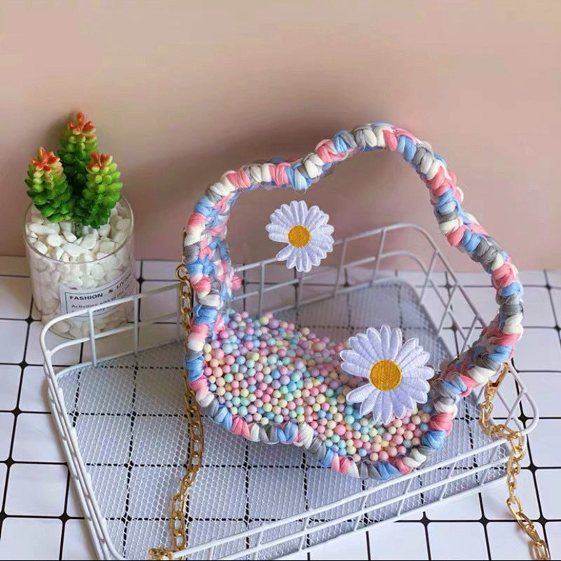 Women's Small Arylic Flower Cute Round Open Crossbody Bag