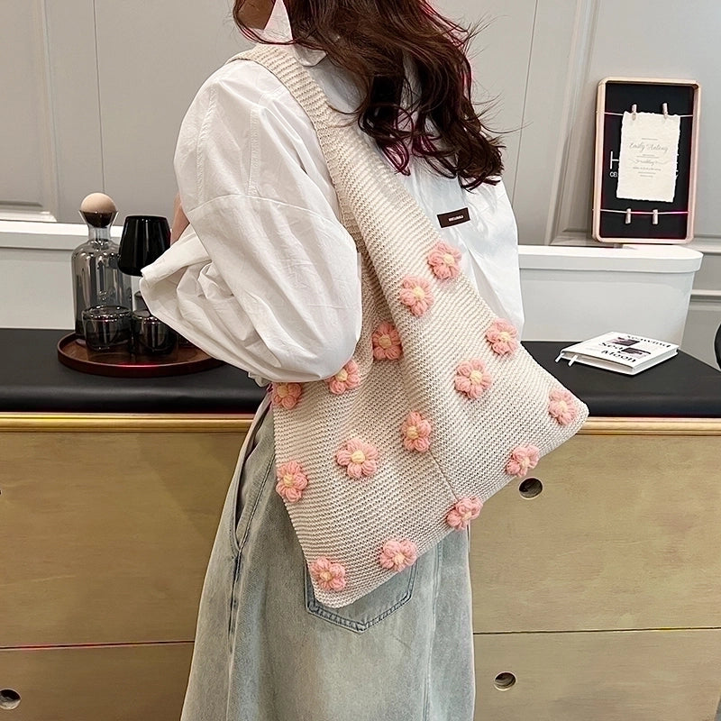 Women's Knit Flower Cute Sewing Thread Open Underarm Bag