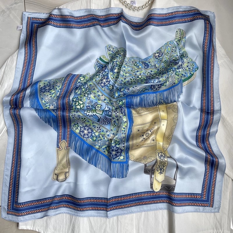 Silk Scarf Women's Spring Fashion Striped Silk Scarf 70 Square Scarf Advanced Sunscreen Scarf