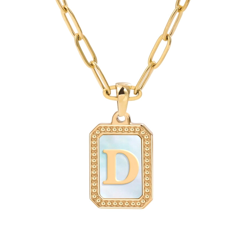 Minimalist Letter Square Titanium Steel Plating Inlay Shell Pendant Necklace 1 Piece