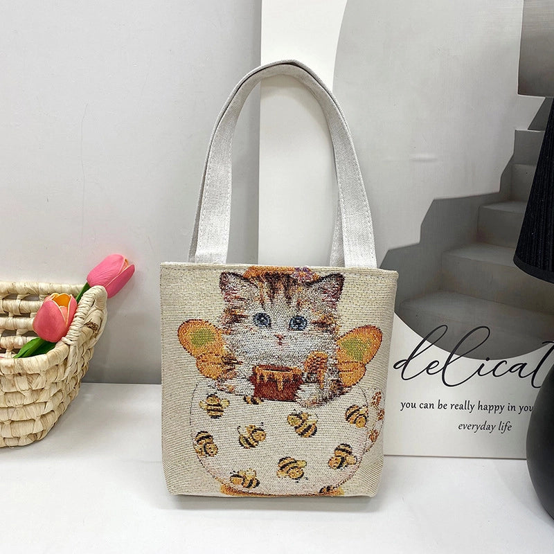 Women's Small Spring&Summer Canvas Printing Cute Open Handbag