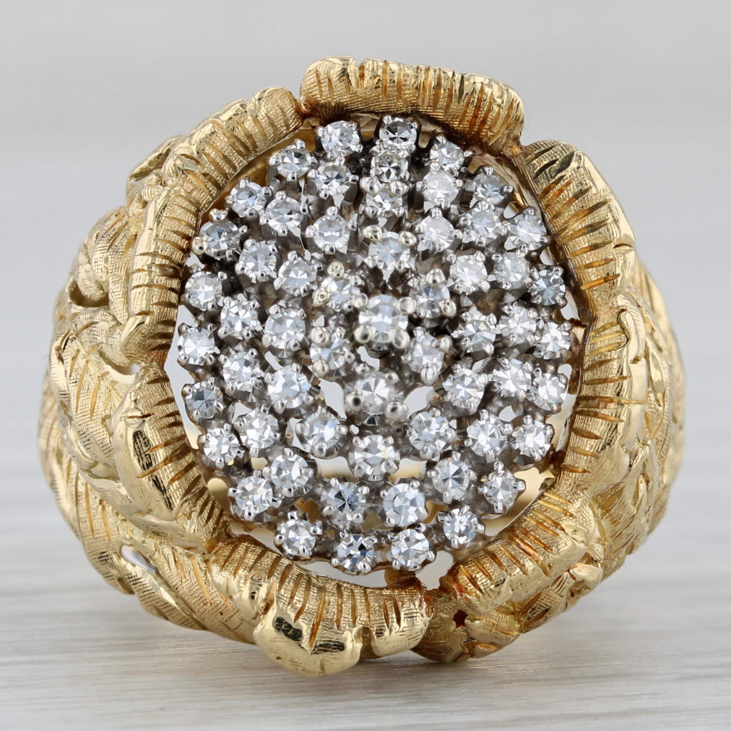Vintage 0.50ctw Diamond Cluster Ornate Flower Ring 18k Gold Size 7.5 Cocktail