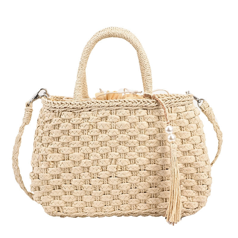 Women's Medium Straw Solid Color Streetwear Square String Shoulder Bag Handbag Crossbody Bag