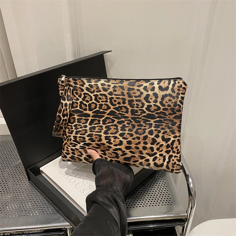 Black Coffee Brown Pu Leather Leopard Square Clutches
