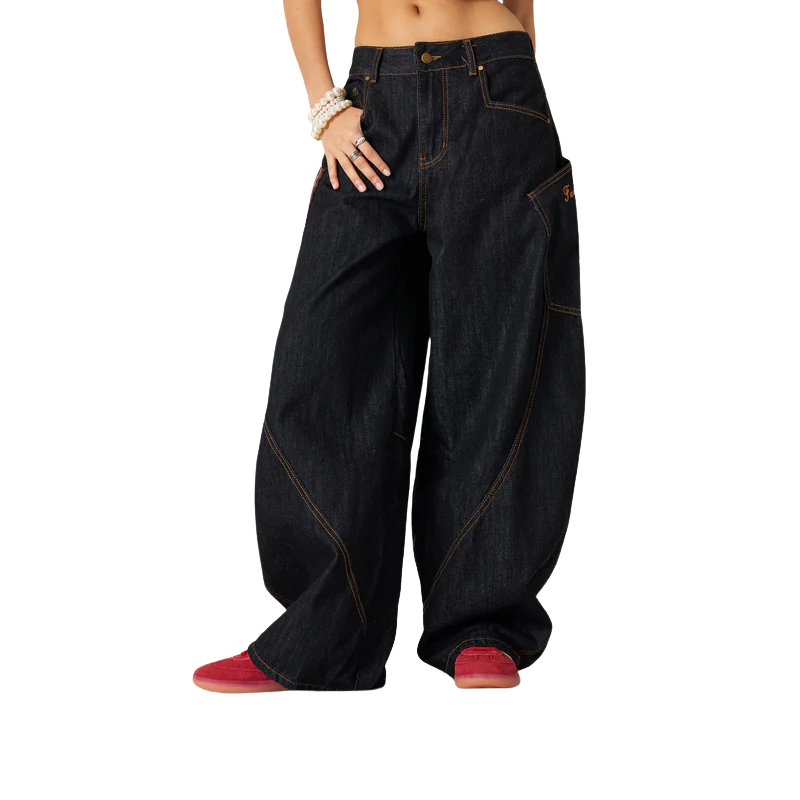 Plaid Pocket Barrel Jeans