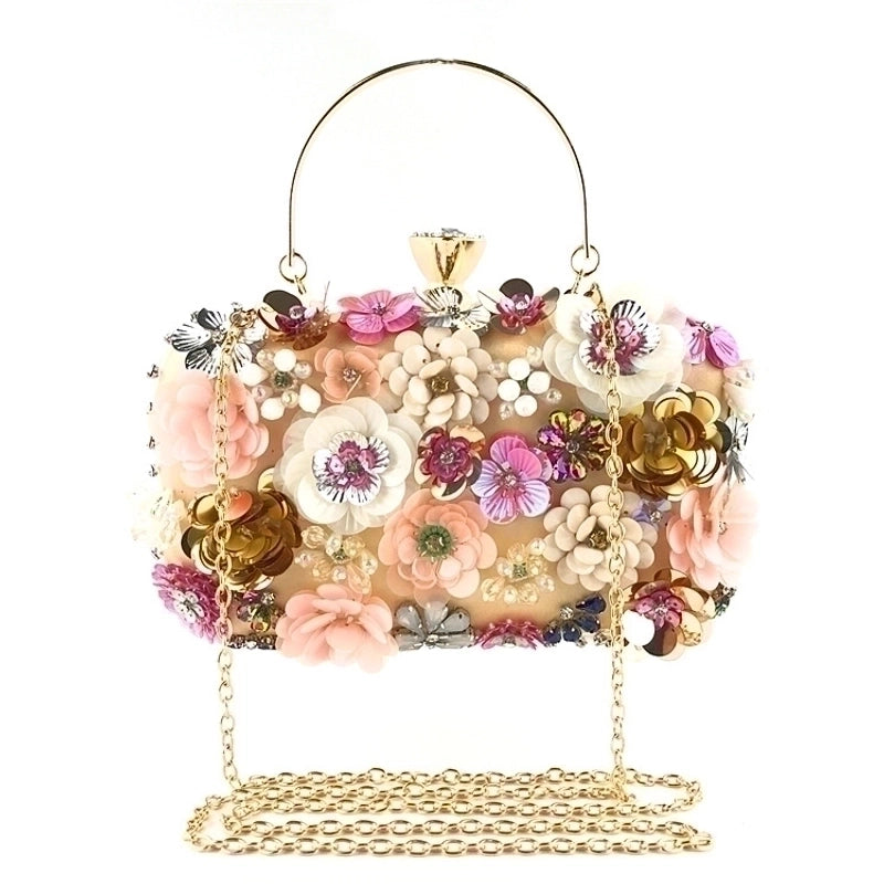 Yellow Blue Black Satin Flower Square Evening Bags