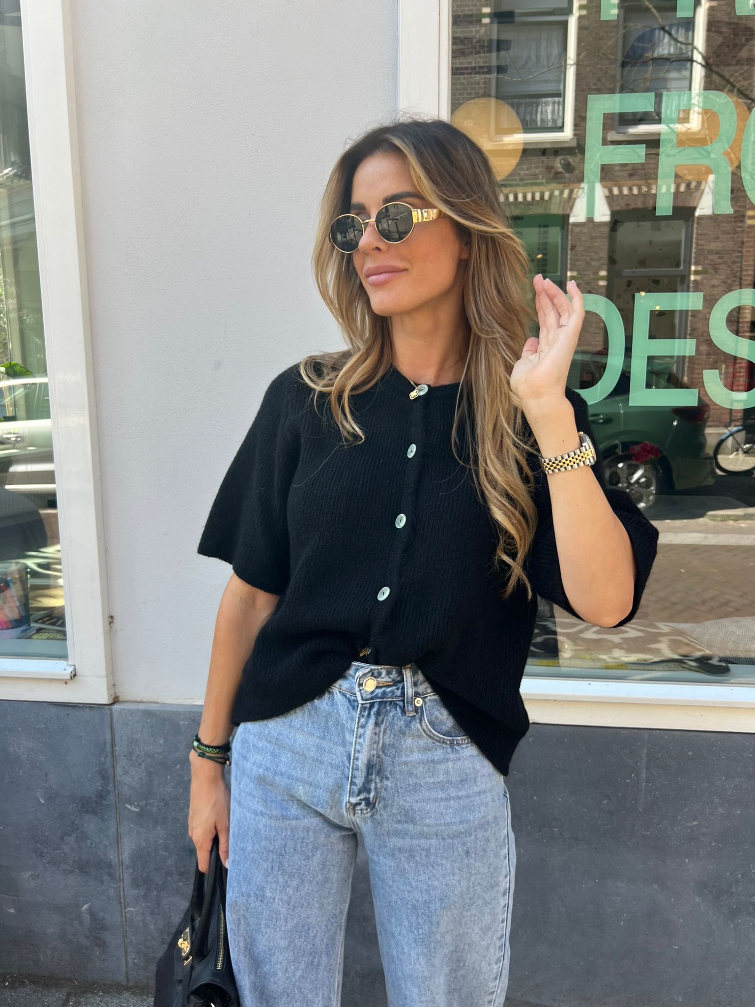 Emma knitted short sleeve vest black