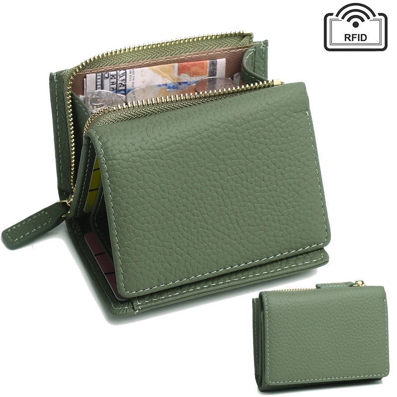 New Genuine Leather Wallet Women's Short Japanese Style Wallet Zipper Small Wallet Card Holder Multi-card Small Coin Purse
