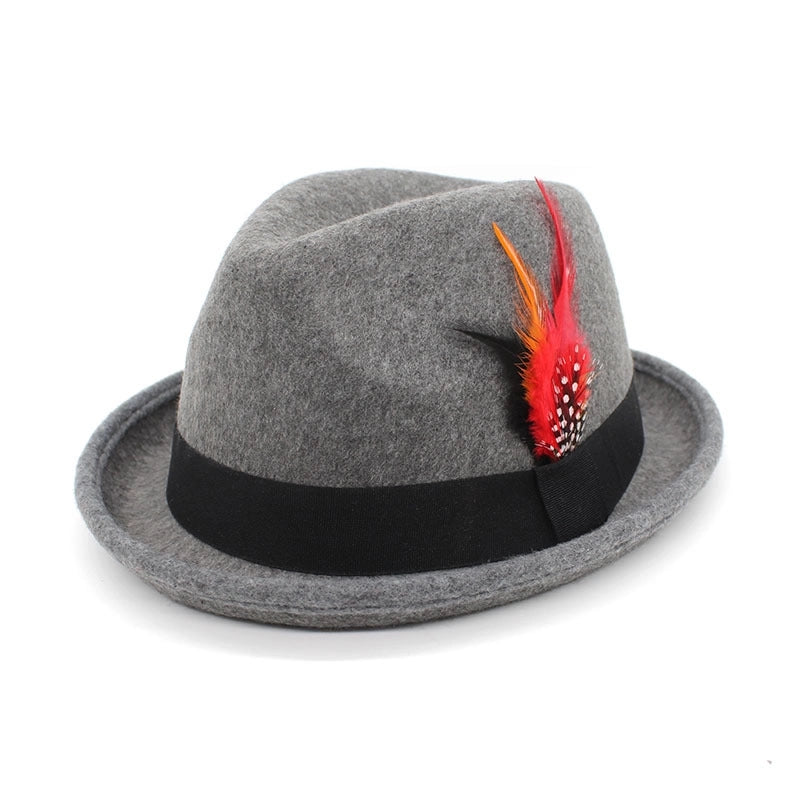 New Small Felt Hat  Gentleman Fedora Small Bowler Hat Office Panama Hat Feather Belt Jazz Hat