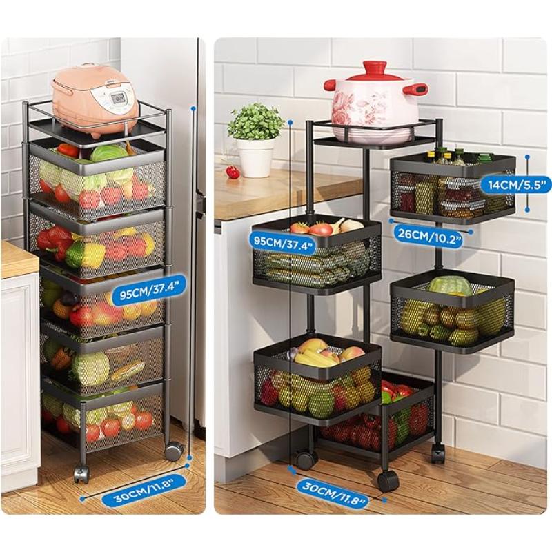 5 Layer Box type Rotating Shelf.  5 Tier Square Storage Rack with Wheels