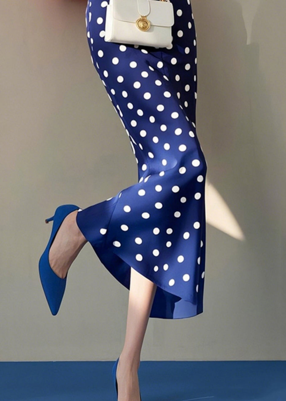 Slim Fit Blue Dot High Waist Cotton Skirt Spring